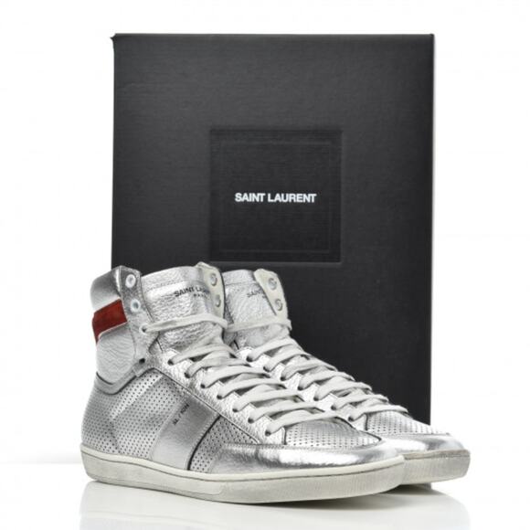 SAINT LAURENT Metallic Calfskin Perforated Court SL/10 High Sneaker Sz 43 - Picture 1 of 16